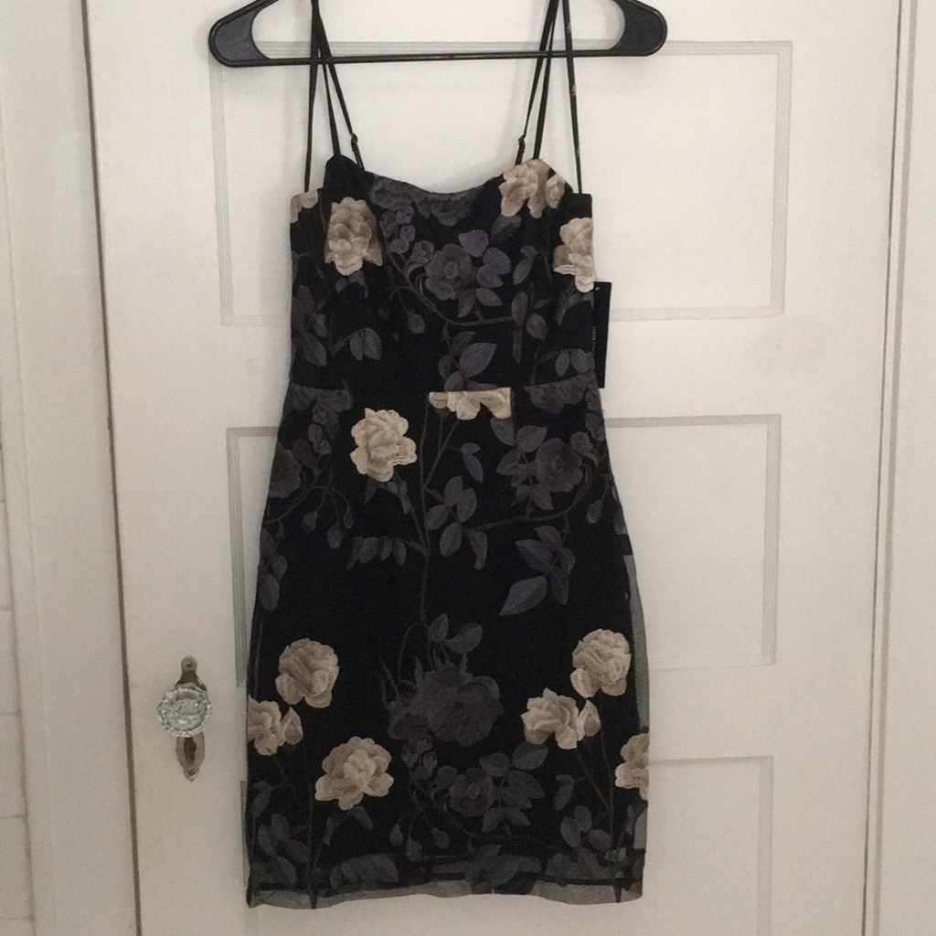Flower Embroidered Black Lulus Dress